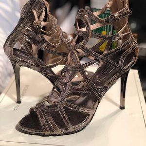 BCBG Metallic Strappy Heeled Sandals